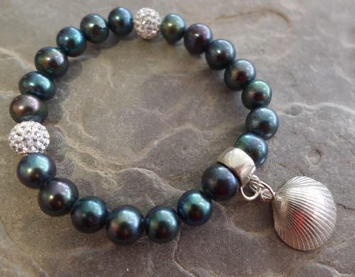 Thumbnail: Black Freshwater Pearl And Charm Bracelet