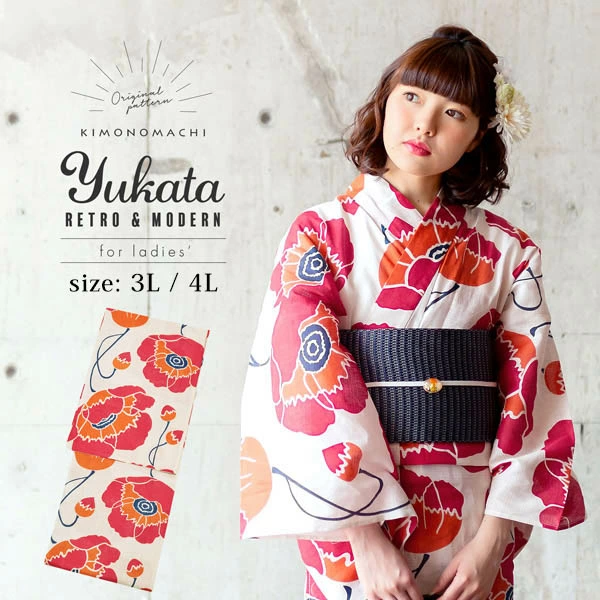 plus size red flower yukata