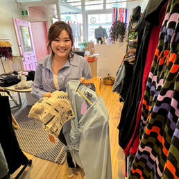plus size japanese woman shopping for clothing in Japan