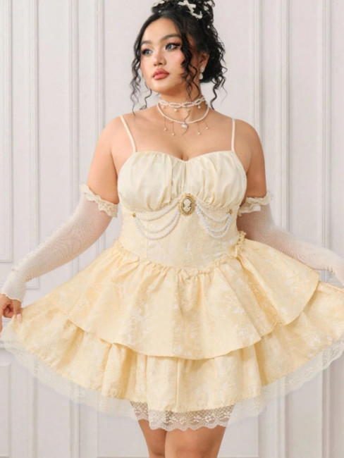 SHEIN 大きいサイズ コスプレ 衣装、ディズニープリンセス風、美女と野獣、ゴールドドレス