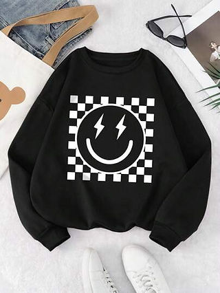 SHEIN EZwear Plus Size Crew Neck Printed Long Sleeve Pullover Sweatshirt