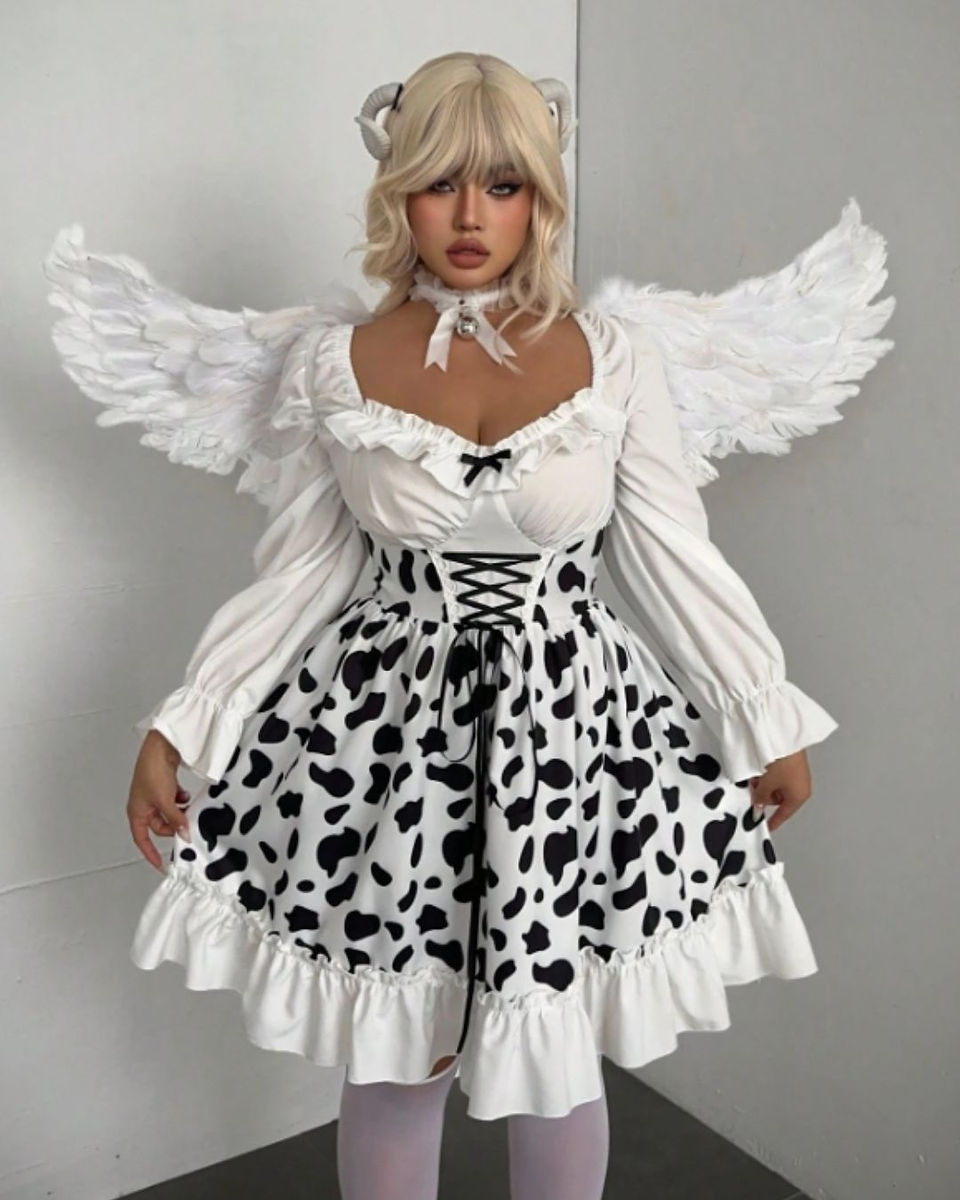 SHEIN 大きいサイズ コスプレ 衣装、牛柄ワンピース、セクシーでかわいいドレス