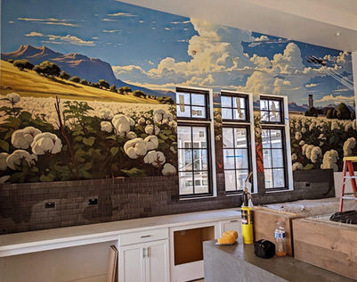 Scenic cotton field mural installed in a home