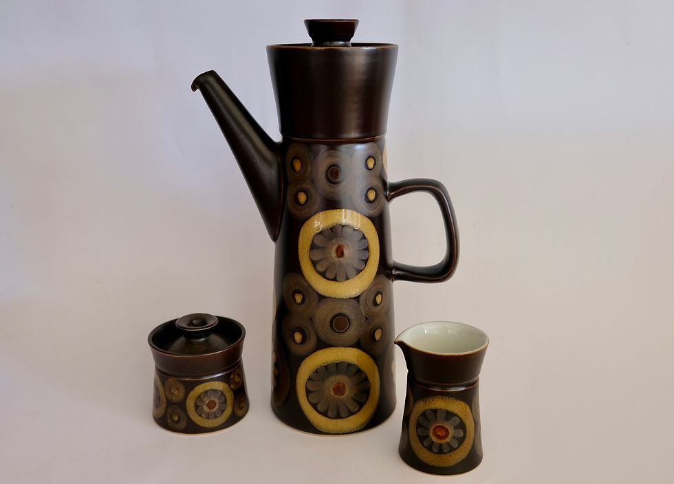 Thumbnail: Denby "Arabesque" Coffee Pot, Creamer and Sugar Bowl