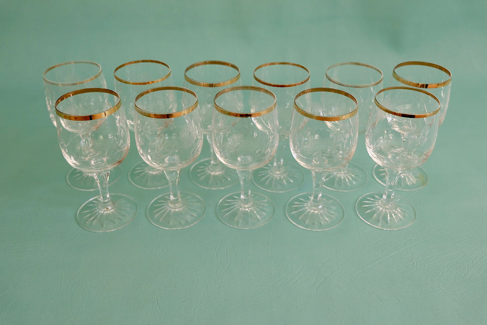 Thumbnail: Vintage Etched Wine Glasses (Set of 11)
