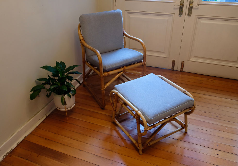 Thumbnail: Cane Armchair and Footrest