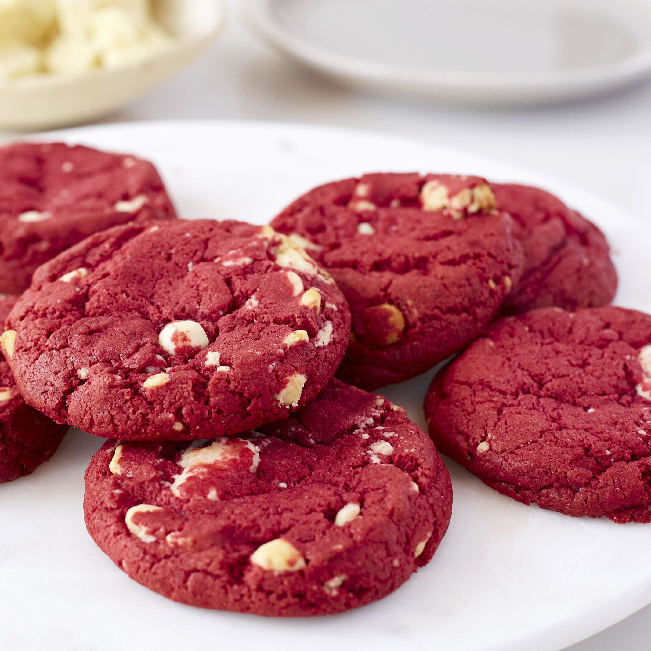 Red velvet cookies with white chocolate chips