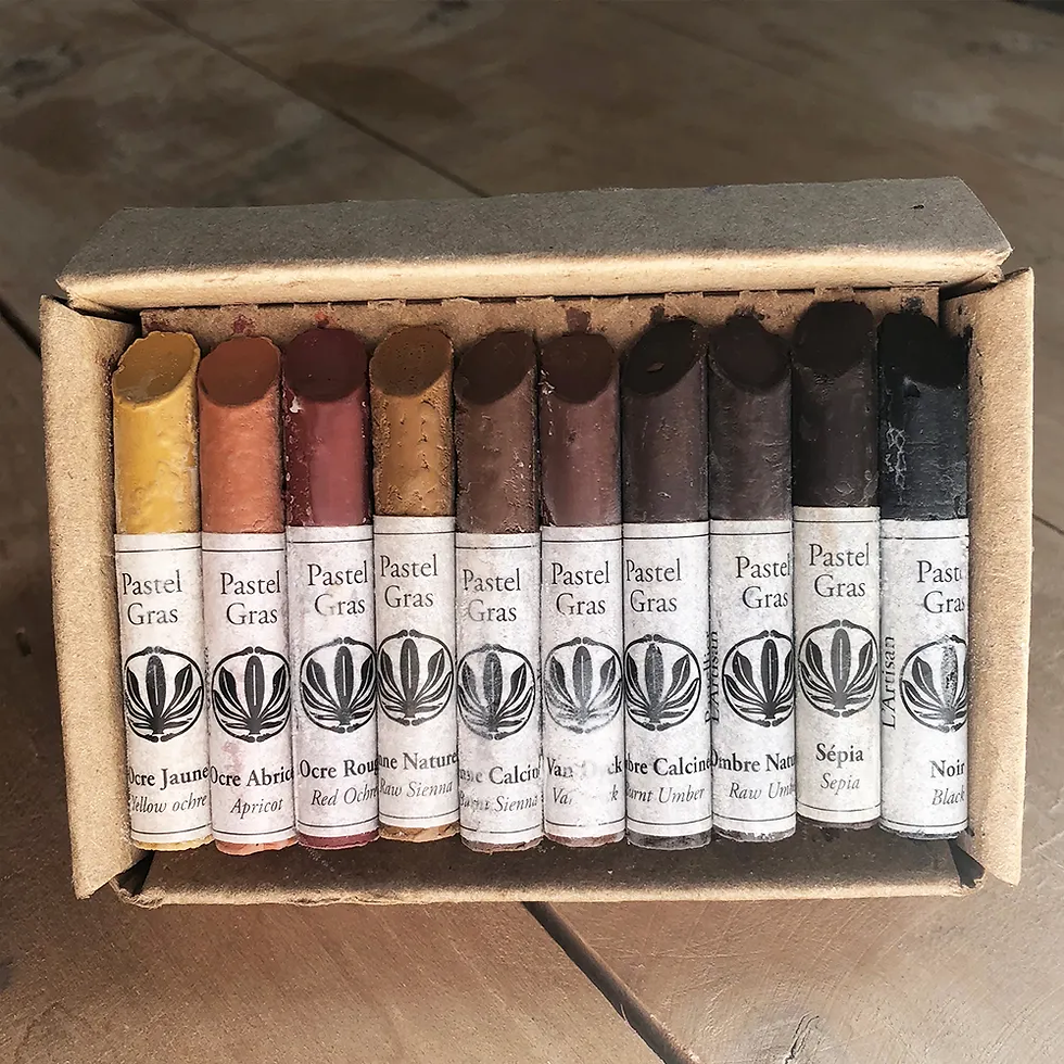 Coffret de 10 pastels à l’huile brun