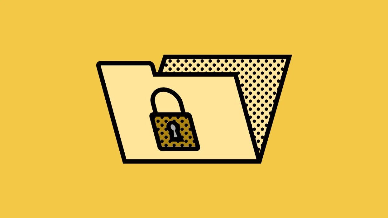 Illustration of a yellow file folder on a yell background with a padlock