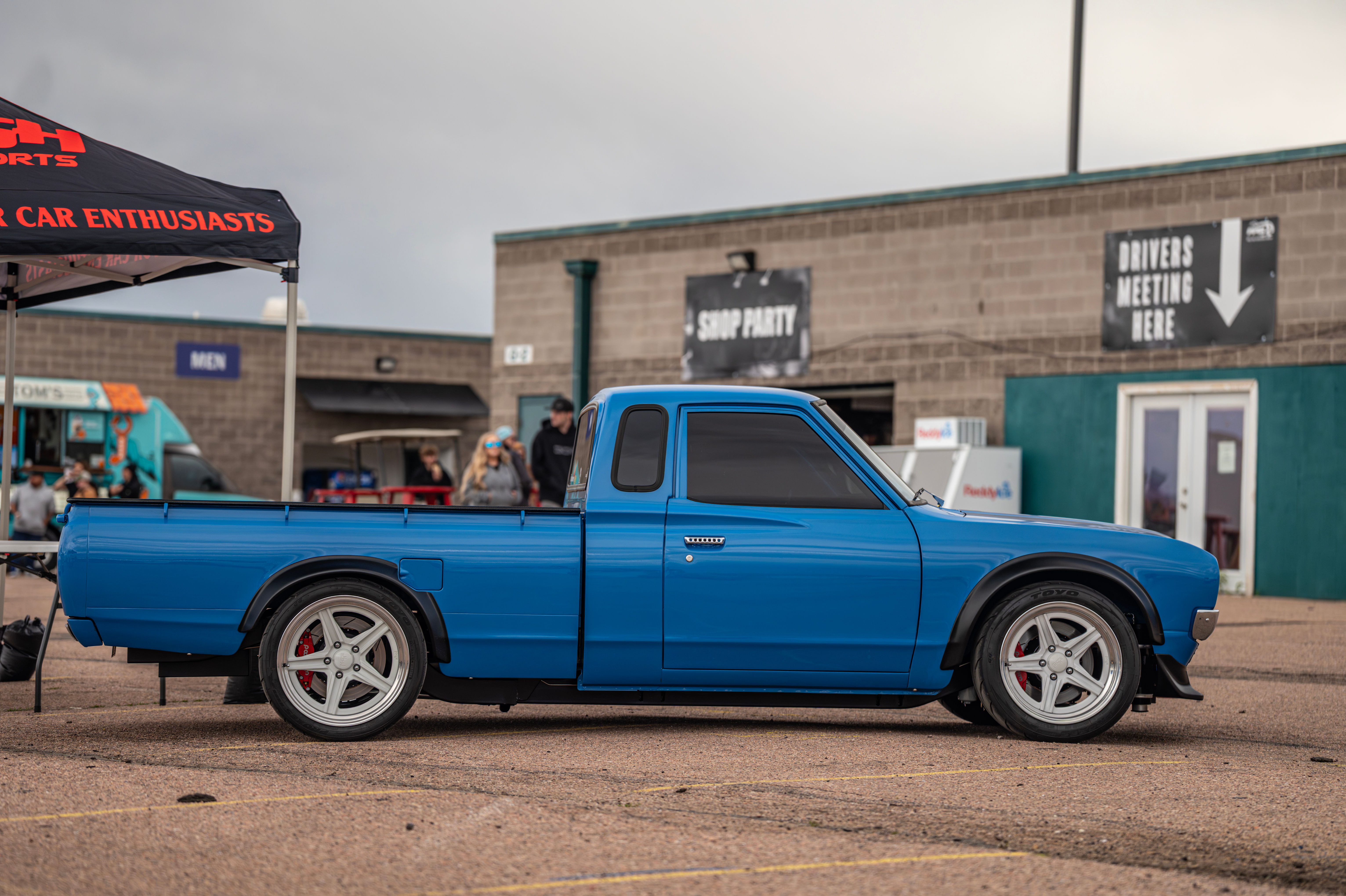 Blue Datsun getting ready for the day