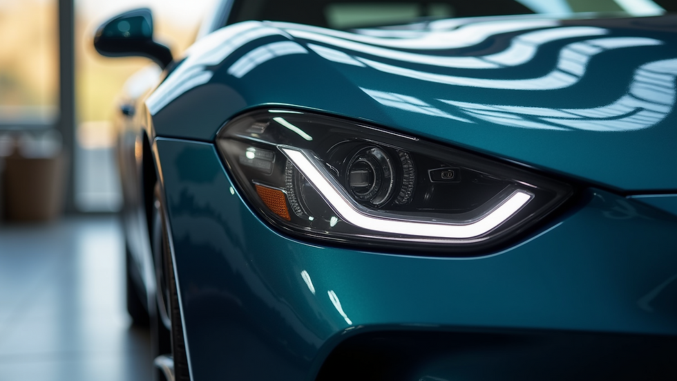 Close-up view of a shiny car after detailing