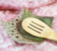 Spoon Rest with peckled clay body and lustrous jade glaze