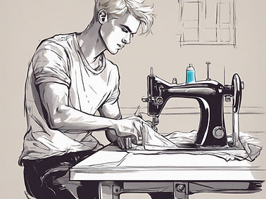 blonde young adult male working on moder