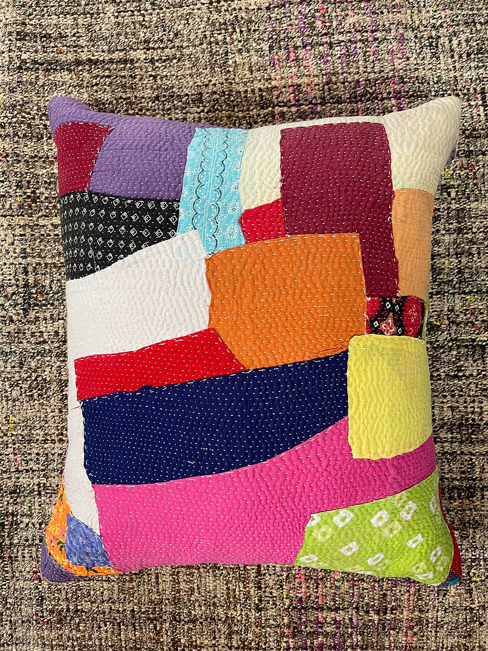 Thumbnail: Double Sided Patchwork Kantha Stitch Cushion