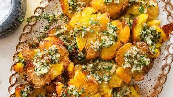 Potato - Smashed + Scallion Garlic Sauce (9x13 tray)