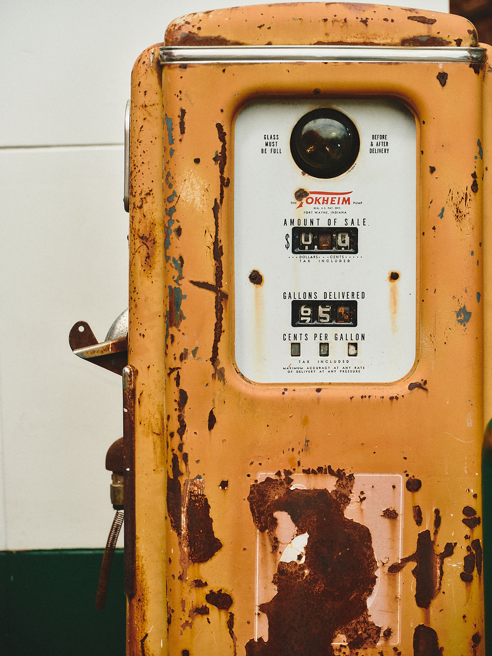 Vintage gas pump at Brake Pad restaurant in College Park GA highlighting the service station theme