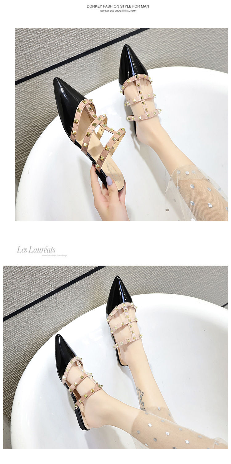 Thumbnail: Ladies Closed Toe Slippers Shiny Patent Leather Slip-On with Rivets Mixed Colors