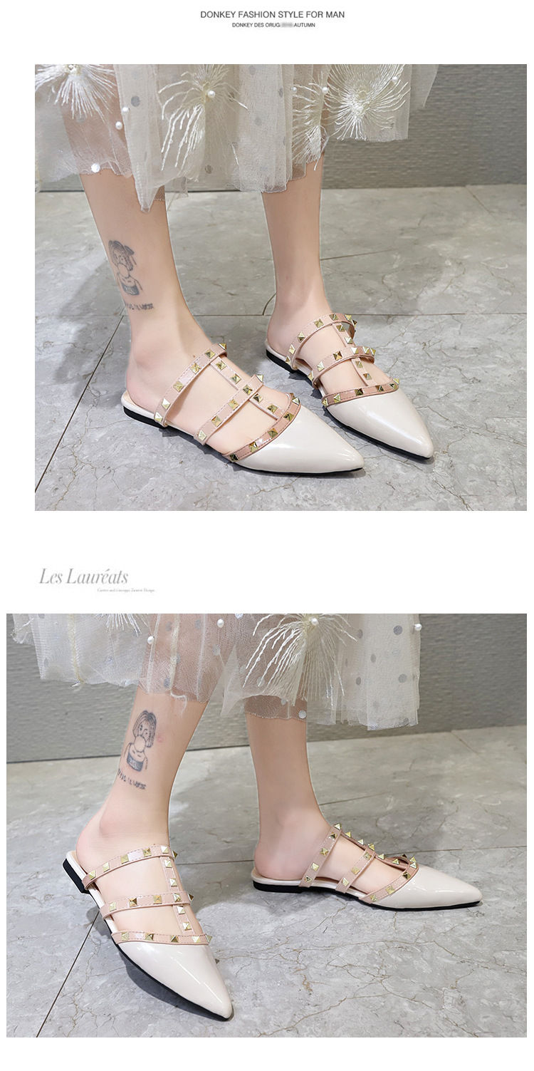 Thumbnail: Ladies Closed Toe Slippers Shiny Patent Leather Slip-On with Rivets Mixed Colors