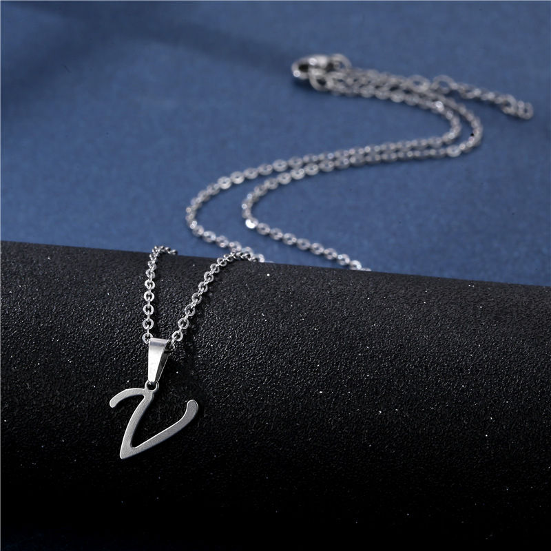 Thumbnail: Fashion Initial Letter Pendant Necklace for Women Simple Stainless Steel Letter 