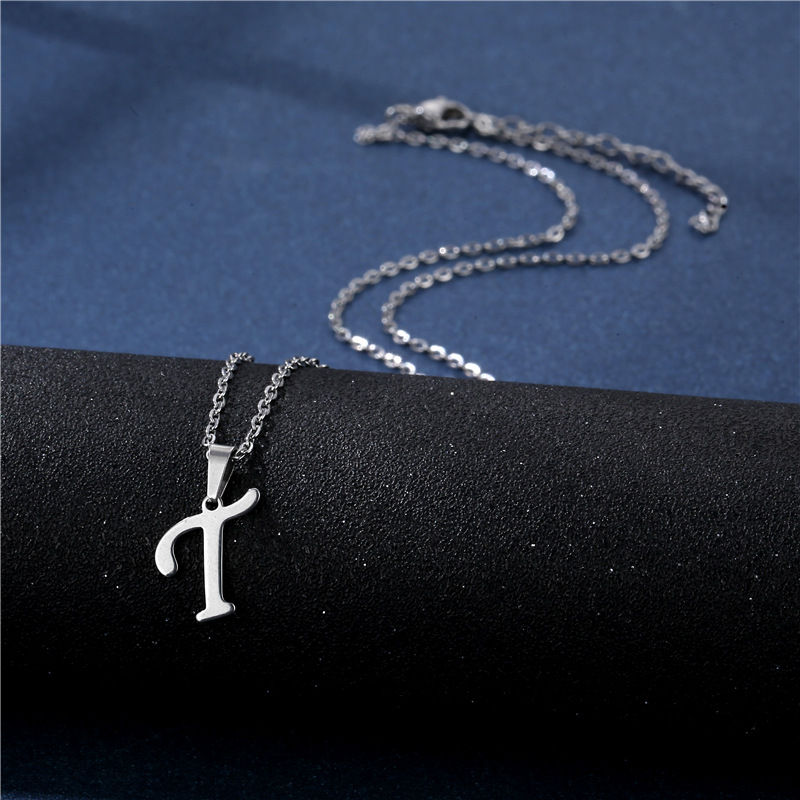 Thumbnail: Fashion Initial Letter Pendant Necklace for Women Simple Stainless Steel Letter 