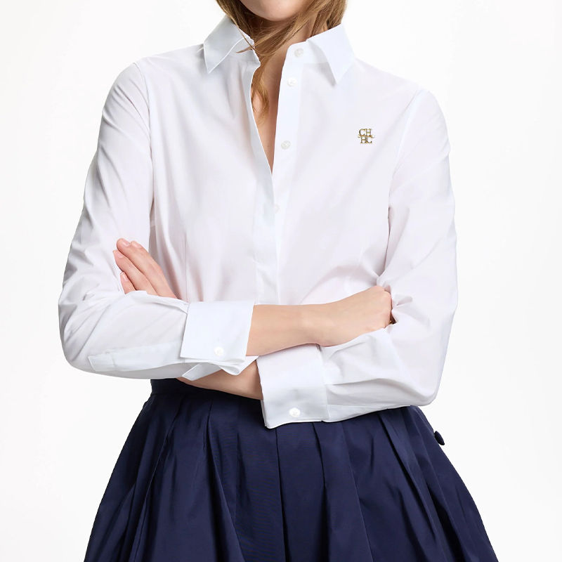 CH Fashion Women's Shirt High Quality Brand Letter Label Accessories Pure White