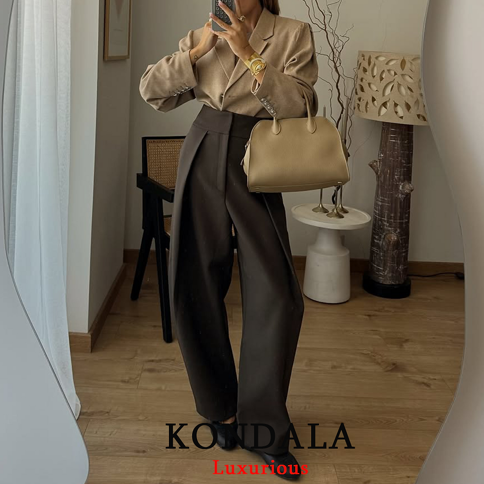 Thumbnail: KONDALA Casual Chic Wide Leg Pants Women Office Lady Pockets Pleated Long Trouse