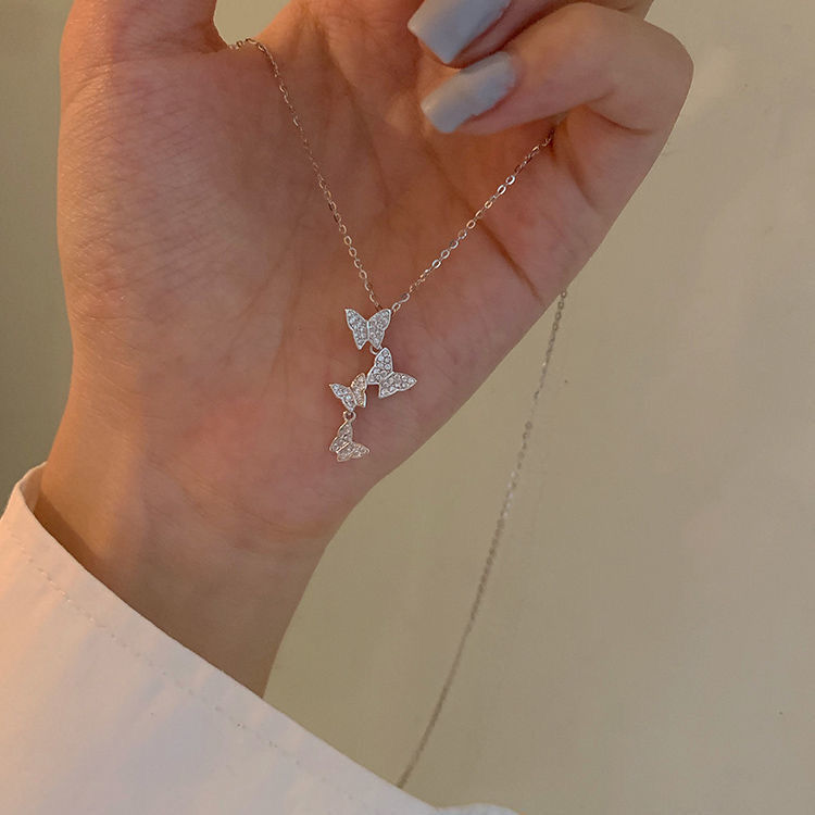 Thumbnail: New Shiny Butterfly Necklace Ladies Exquisite Double Layer Clavicle Chain Neckla