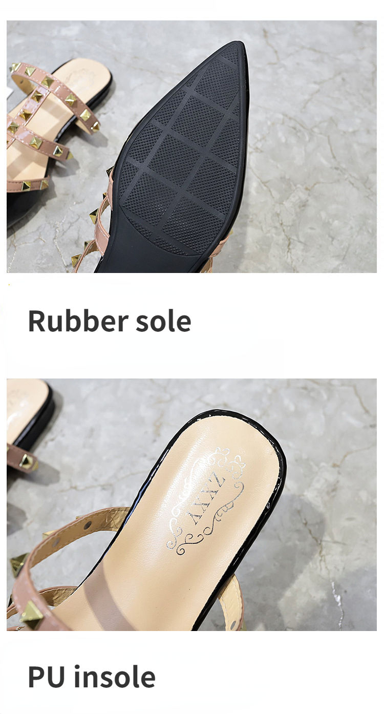 Thumbnail: Ladies Closed Toe Slippers Shiny Patent Leather Slip-On with Rivets Mixed Colors
