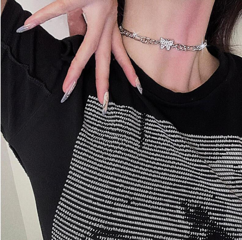 Thumbnail: New Shiny Butterfly Necklace Ladies Exquisite Double Layer Clavicle Chain Neckla