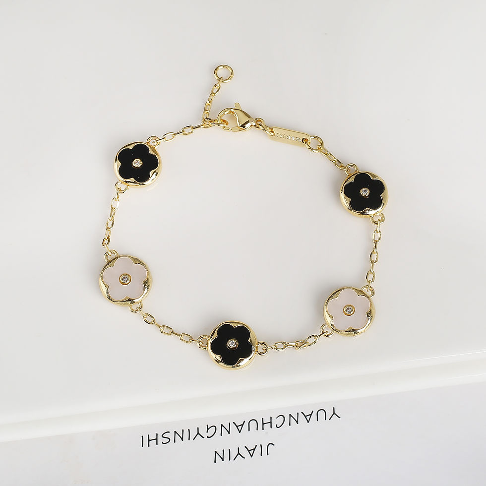 Thumbnail: Trendy Creative Adjustable Round Five Leaf Flower Gold-Plated Bracelet Luxury fo
