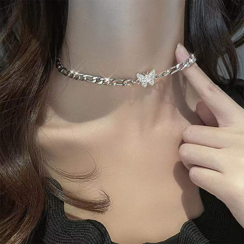 Thumbnail: New Shiny Butterfly Necklace Ladies Exquisite Double Layer Clavicle Chain Neckla
