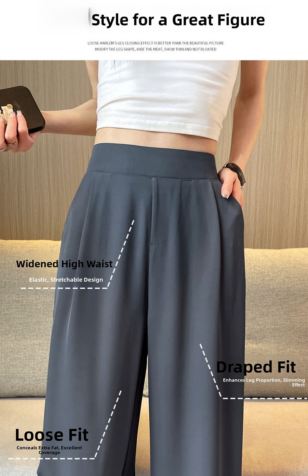 Thumbnail: High Waist Wide Leg Pants Women's Loose Casual Straight Cut Nine Point Long Trou