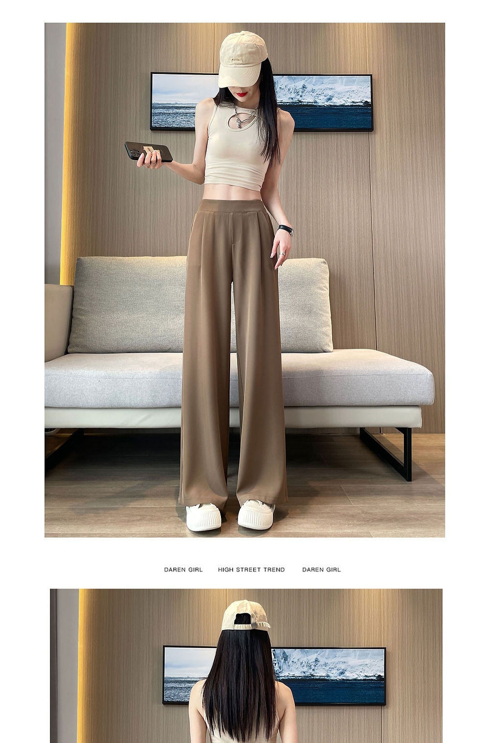 Thumbnail: High Waist Wide Leg Pants Women's Loose Casual Straight Cut Nine Point Long Trou