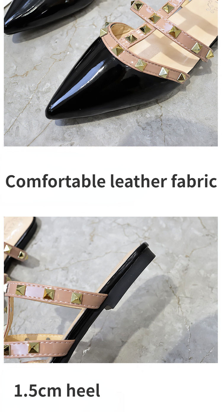 Thumbnail: Ladies Closed Toe Slippers Shiny Patent Leather Slip-On with Rivets Mixed Colors