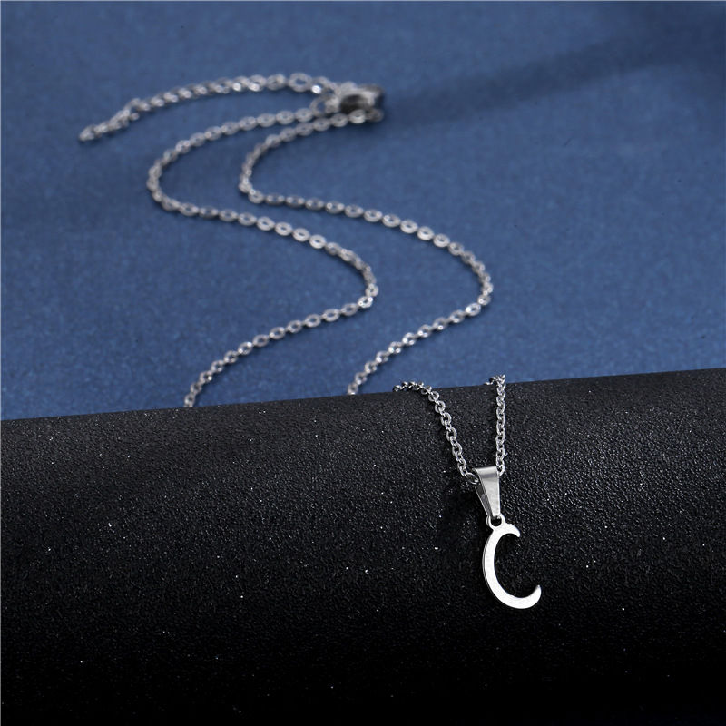 Thumbnail: Fashion Initial Letter Pendant Necklace for Women Simple Stainless Steel Letter 