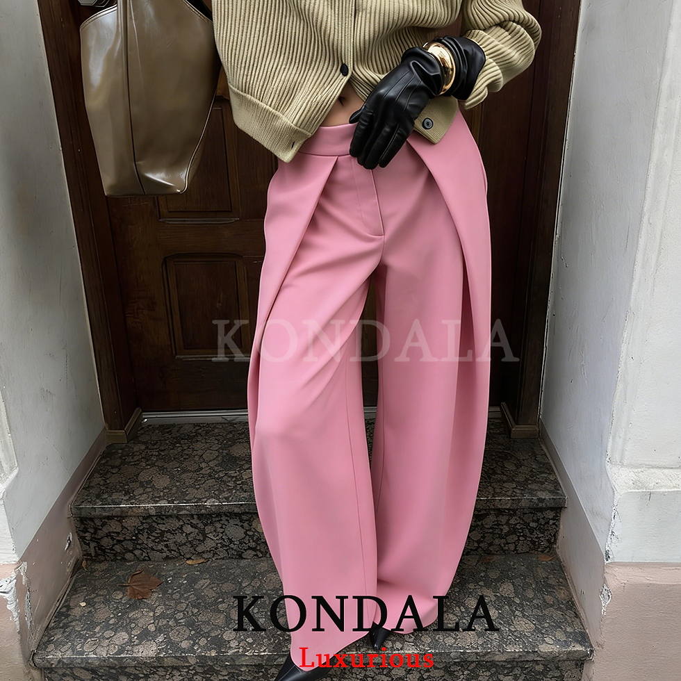 Thumbnail: KONDALA Casual Chic Wide Leg Pants Women Office Lady Pockets Pleated Long Trouse
