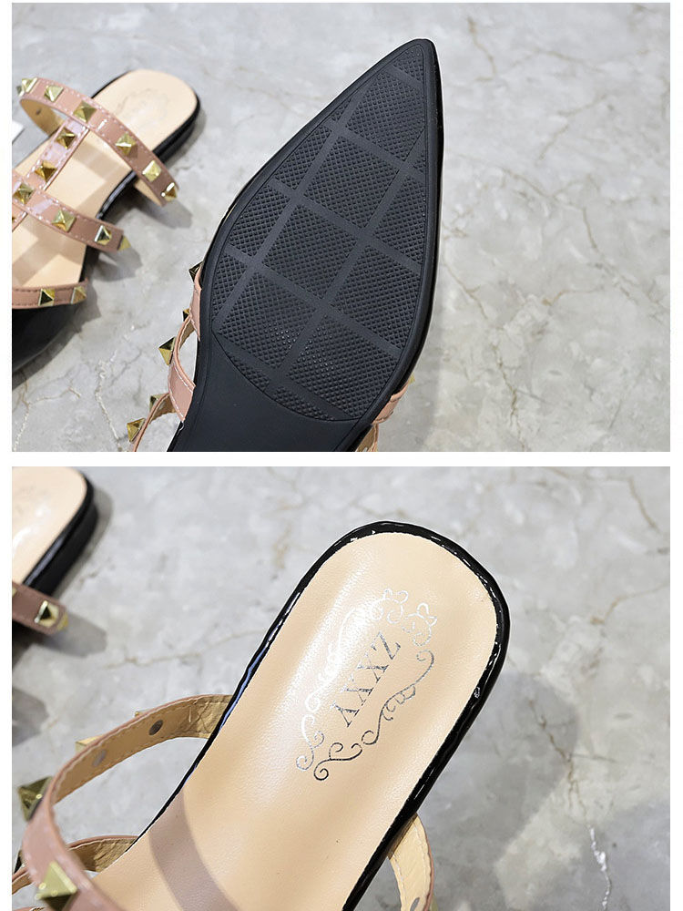 Thumbnail: Ladies Closed Toe Slippers Shiny Patent Leather Slip-On with Rivets Mixed Colors