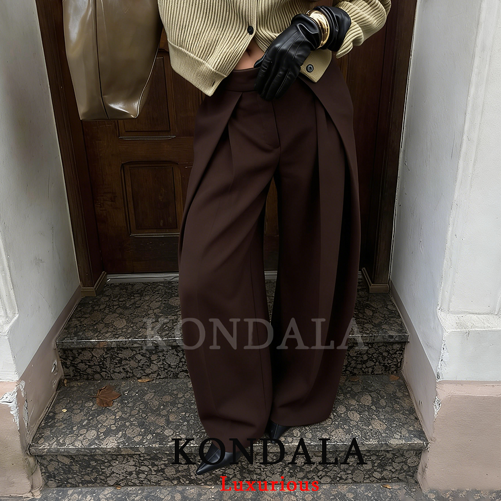 Thumbnail: KONDALA Casual Chic Wide Leg Pants Women Office Lady Pockets Pleated Long Trouse