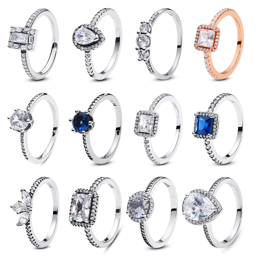Original 925 Sterling Silver Ring Love Heart Pave CZ Crystal Stackable Rings For