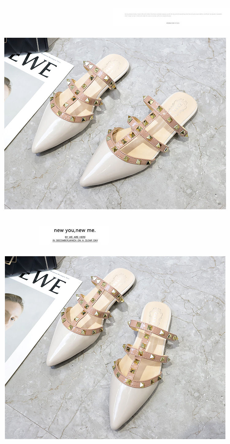 Thumbnail: Ladies Closed Toe Slippers Shiny Patent Leather Slip-On with Rivets Mixed Colors