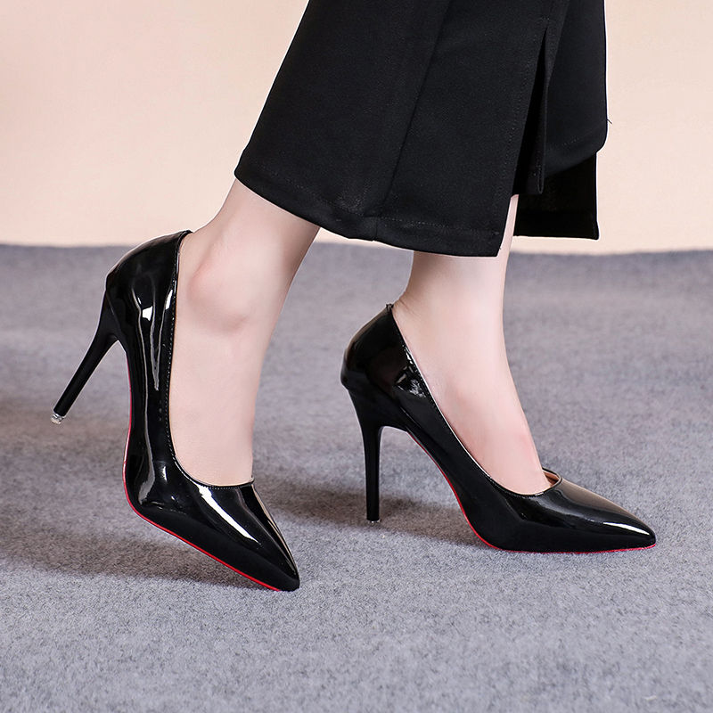 Thumbnail: Sexy Pointed Toe Patent Leather High Heels Temperament Girl Red Sole Party Dress