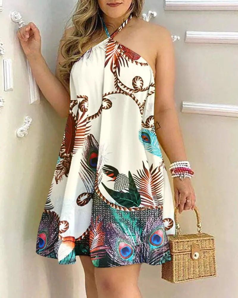 Thumbnail: Floral Print Halter Neck Dress Boho Backless Halter Dress For Spring  Summer Wom
