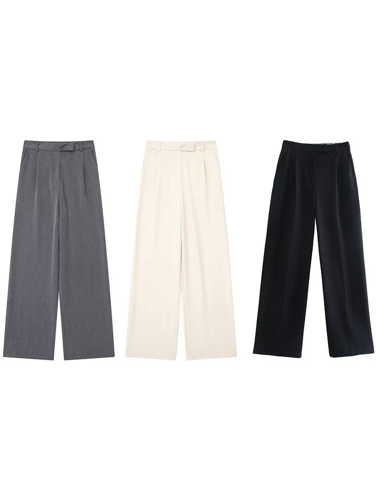 Thumbnail: Willshela Women Fashion Solid Front Zipper Straight Pants Vintage High Waist Ful