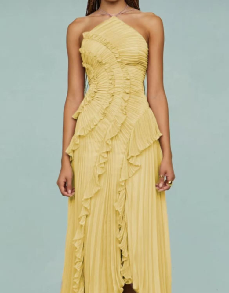 Thumbnail: Elegant Purple Halter A Line Prom Gowns Ruffles Tiered Backless Party Gown Summe