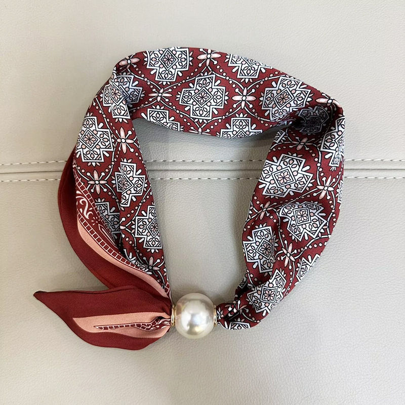 Thumbnail: 1/2PCS Elegant Pearl Tail Magnetic Clasp Scarf Summer New Versatile Breathable F
