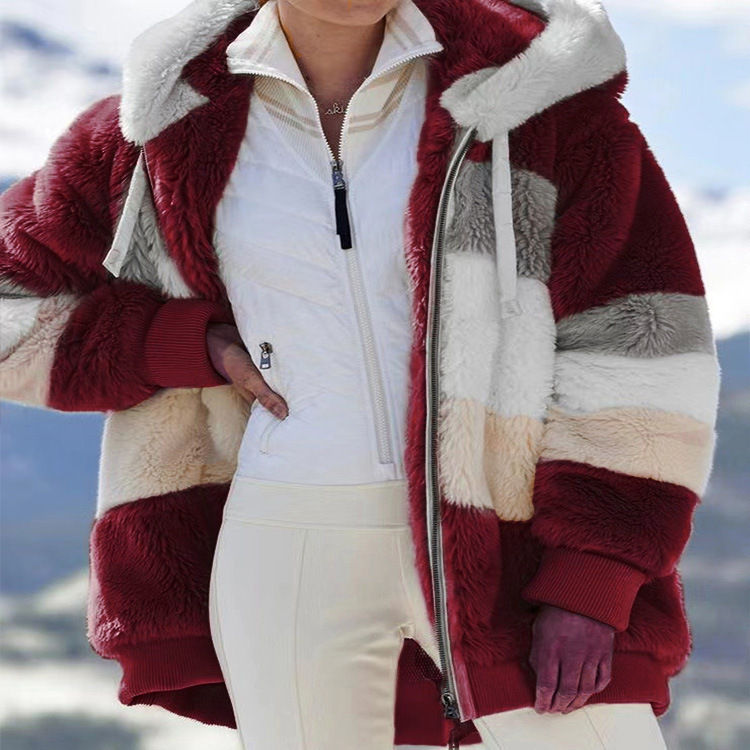 Thumbnail: Oversized Jacket for Women 2023 New Autumn Winter Warm Plush Pocket Hooded Stree