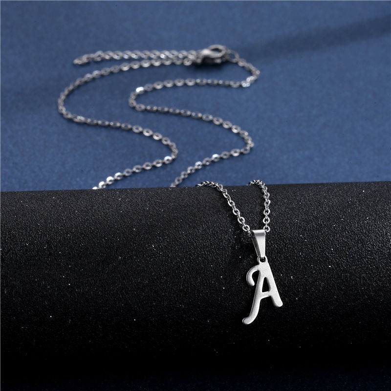 Thumbnail: Fashion Initial Letter Pendant Necklace for Women Simple Stainless Steel Letter 