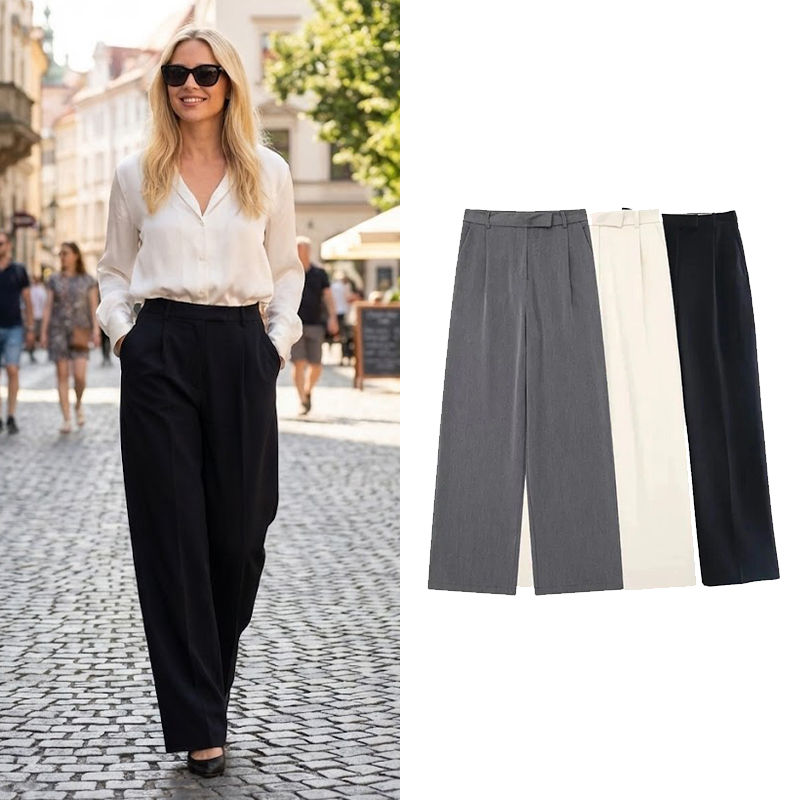 Willshela Women Fashion Solid Front Zipper Straight Pants Vintage High Waist Ful