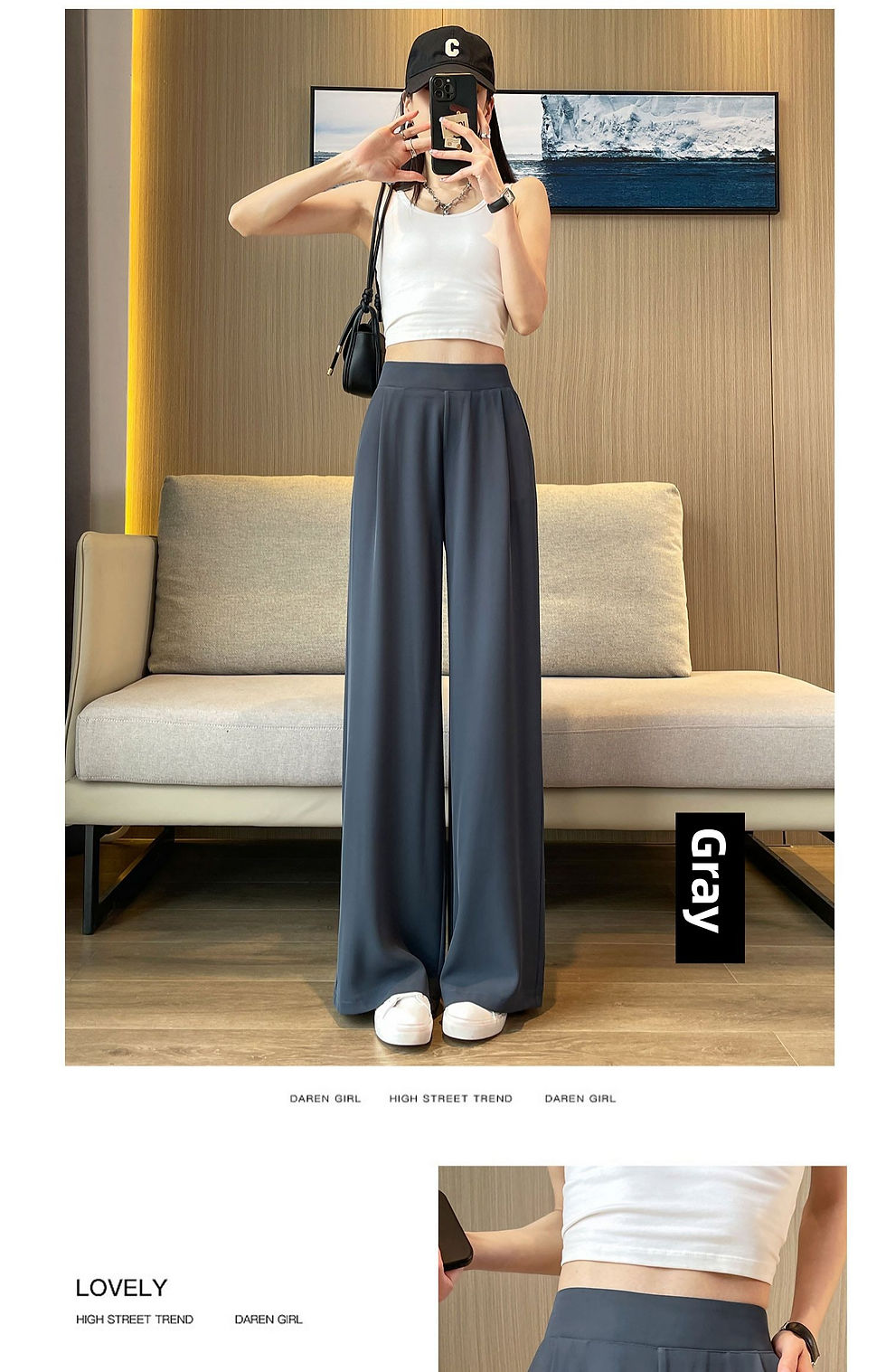 Thumbnail: High Waist Wide Leg Pants Women's Loose Casual Straight Cut Nine Point Long Trou