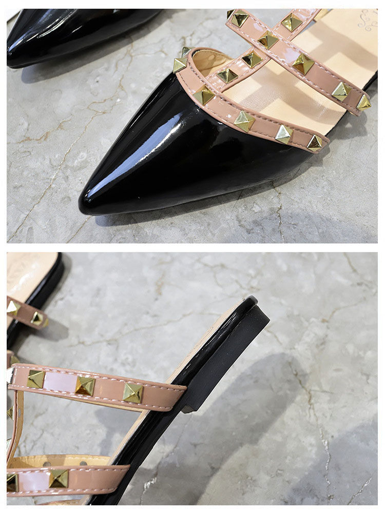 Thumbnail: Ladies Closed Toe Slippers Shiny Patent Leather Slip-On with Rivets Mixed Colors